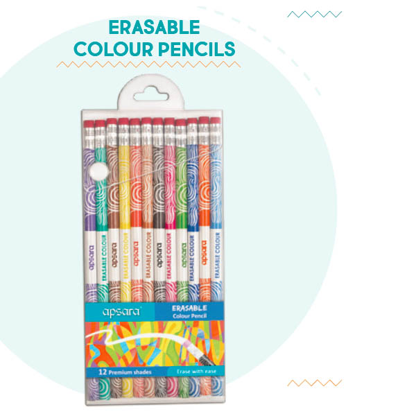 Apsara Erasable Colour Pencils 12 Premium Shades Online Stationery