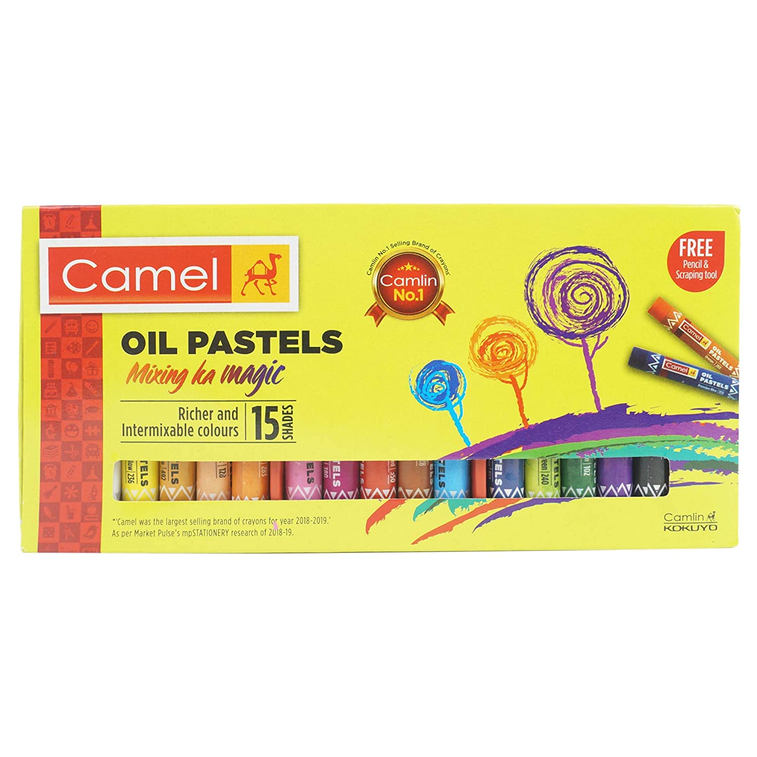 Camlin Kokuyo Oil Pastel + Free 1 Drawing Pencil 15 Shades Online