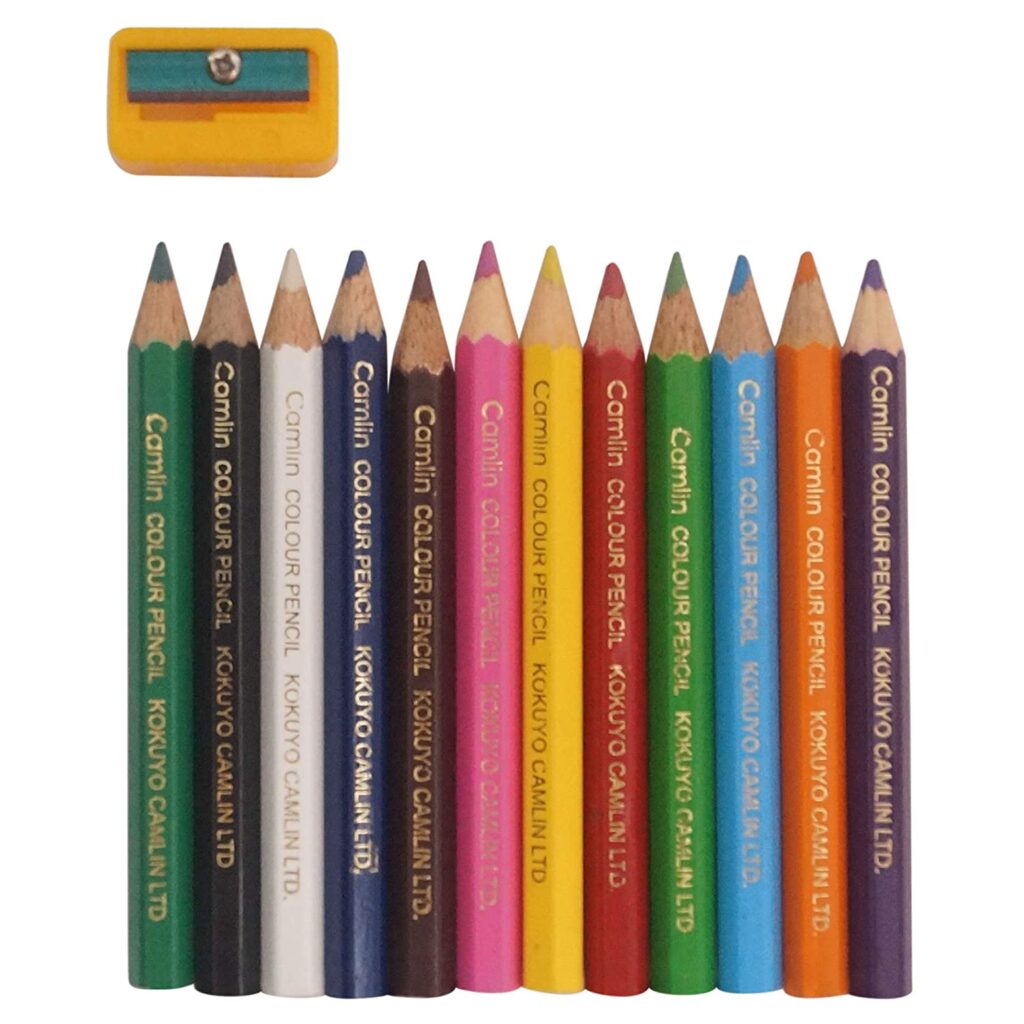 Camlin Kokuyo Half Size Color Pencil with Sharpener 12 Shades